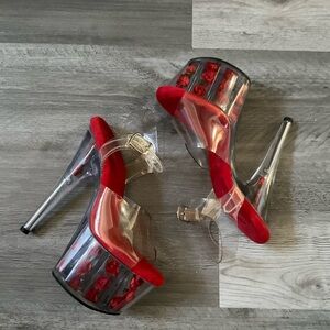 Pleaser Clear and Red Rose Heels